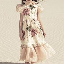 Load image into Gallery viewer, Long Pink Dress With Puff Sleeves
