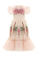 Load image into Gallery viewer, Long Pink Dress With Puff Sleeves
